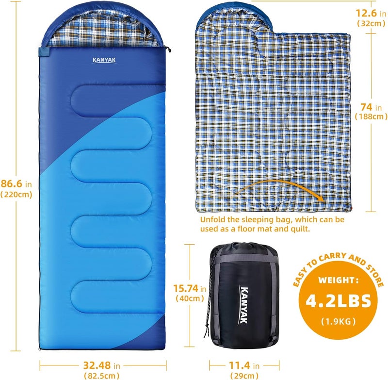 Kanyak Camping Sleeping Bag, 32℉ Sleeping Bags for Adults Kids Teens Cold Weather Warm Sleeping Bag Winter for 3-4 Season Camping, Camping Gear Equipment, Traveling, and Outdoors - Image 2